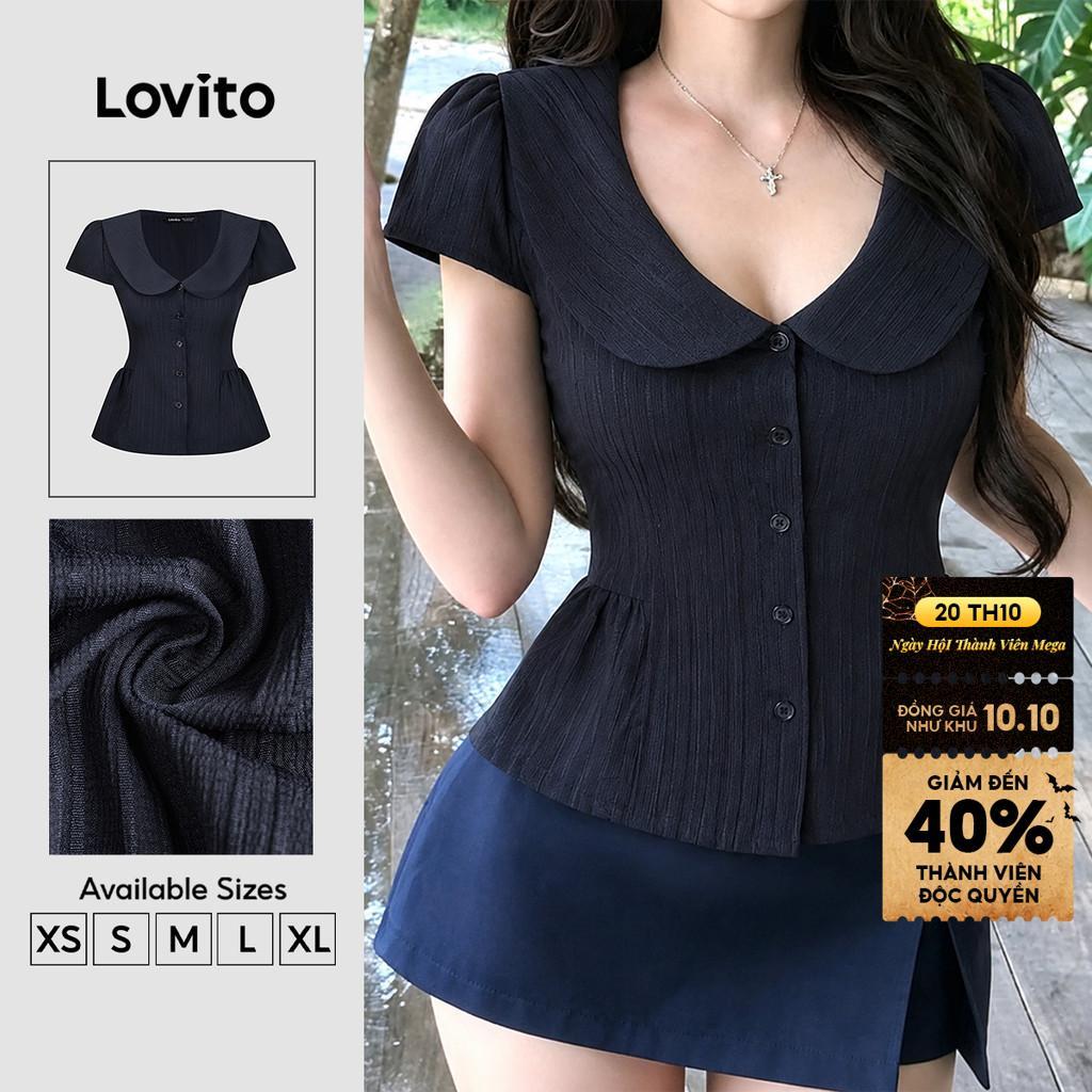 Lovito Áo phong cách thường ngày mùa xuân/hè màu xanh navy cho nữ BLB200TD070