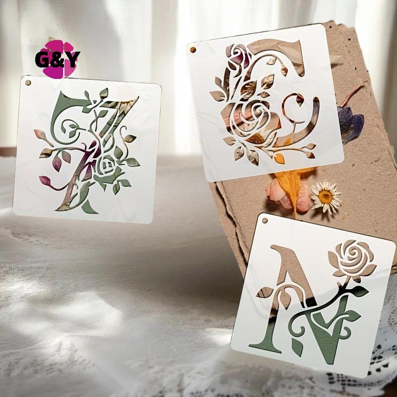 G&Y 36pcs Floral Alphabet Number Stencils Reusable Rose Vine Letter ...