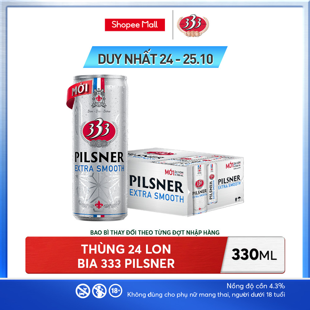 Nồng độ cồn 4.3% - Thùng 24 Bia 333 Pilsner 330ml