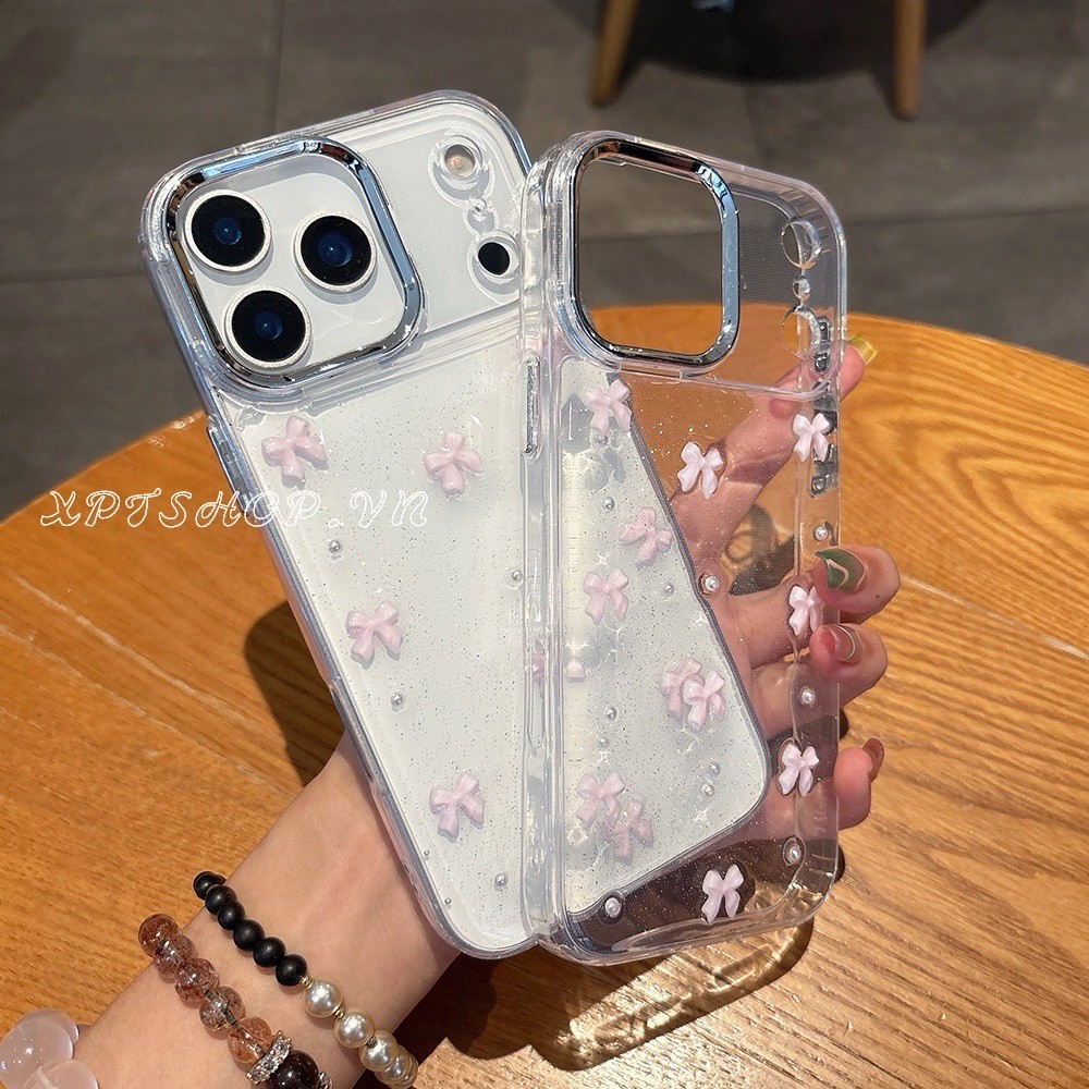 Ốp Điện Thoại Nơ Màu Hồng 3D Cho iPhone 17ProMax 16 15 14 13 12 11 Vỏ Bảo Vệ Chống Sốc