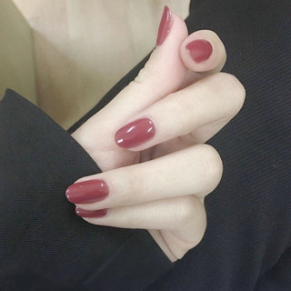 24 Cái / bộ Tròn Cô Dâu Giả Móng Tay Đậu Màu Đỏ Móng Tay Giả Pháp Acrylic Nhân Tạo Móng Tay Giả Nghệ Thuật Đầu Có Keo Dán