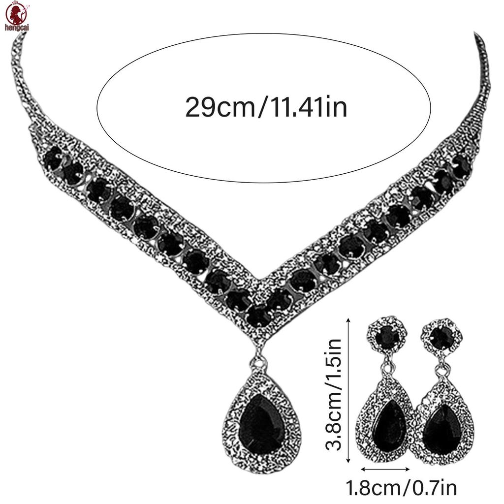 Trang sức cô dâu full kim cương giả, bộ dây chuyền và bông tai thiết kế tinh tế quyến rũ, phù hợp váy dạ hội và tiệc cưới