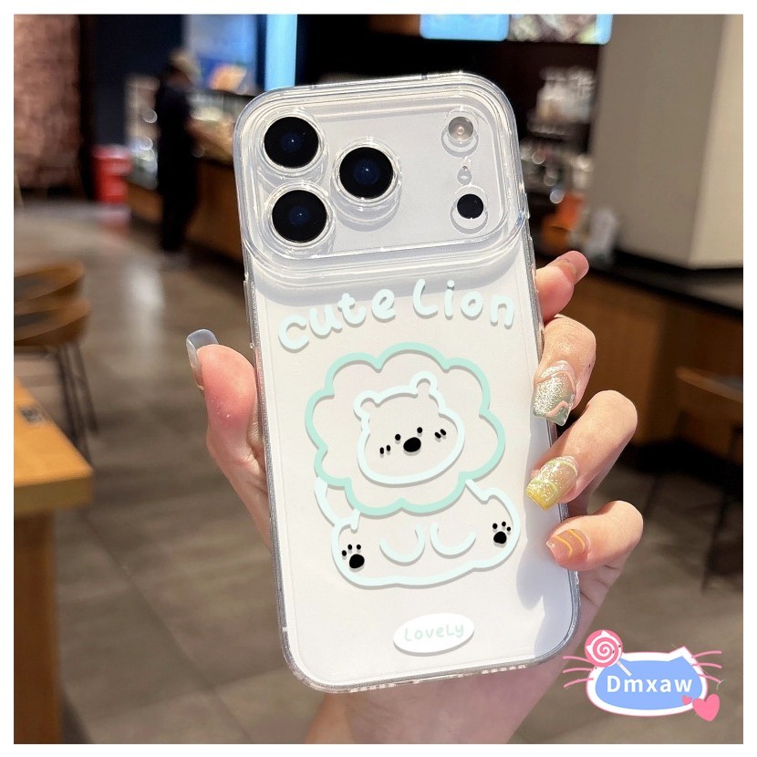 Ốp Điện Thoại Sư Tử Đường Dễ Thương Cho iPhone 17 Air 16 15 14 Plus 13 12 11 Pro Max XR XS Max X 8 7 6 6s Plus SE3 SE2 2022 2020 Vỏ Hoạt Hình Đơn Giản Kem Trắng Bảo Vệ Mềm Ốp Lưng