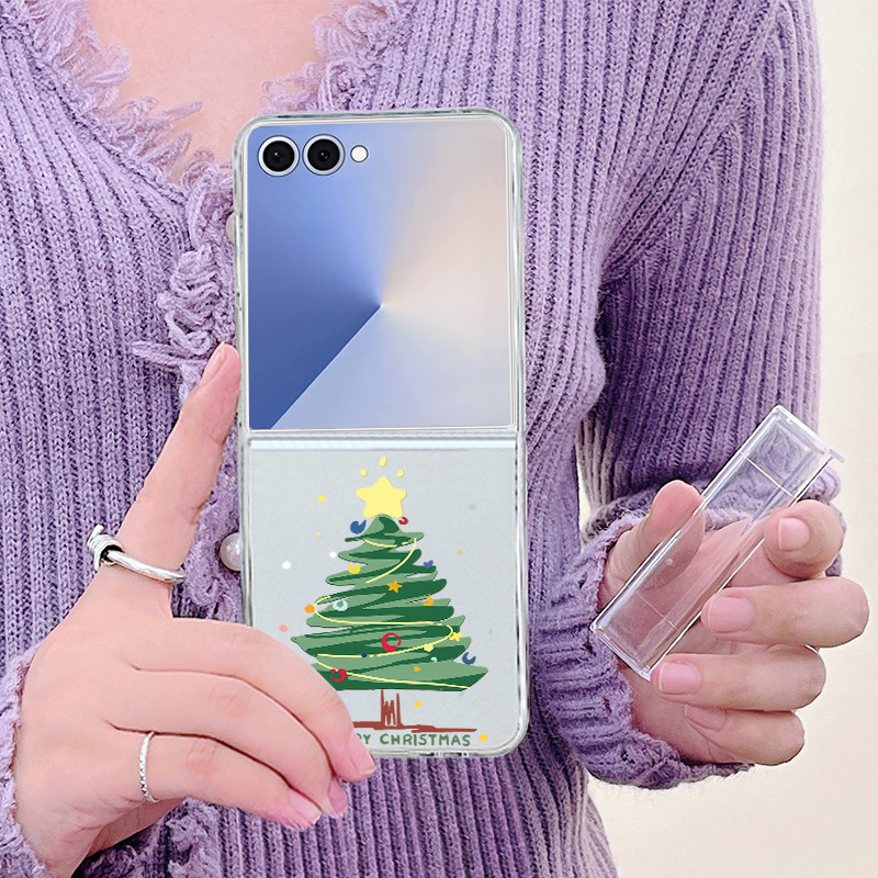 Giáng Sinh Dễ Thương Trong Suốt Ốp Lưng Điện Thoại Samsung Galaxy Z Flip 7 Flip 6 Flip 5 Flip 4 5G Full Bản Lề Gấp Cứng PC Dành Cho Samsung Z Flip7 Flip6 Flip5 Flip4 Flip3