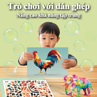 【BabyJoy】3D Ba Chiều Hình Học Cắt Dán,DIY Sáng Tạo Xếp tranh dán sticker Cho Trẻ Em,Nhãn dán hình động vật