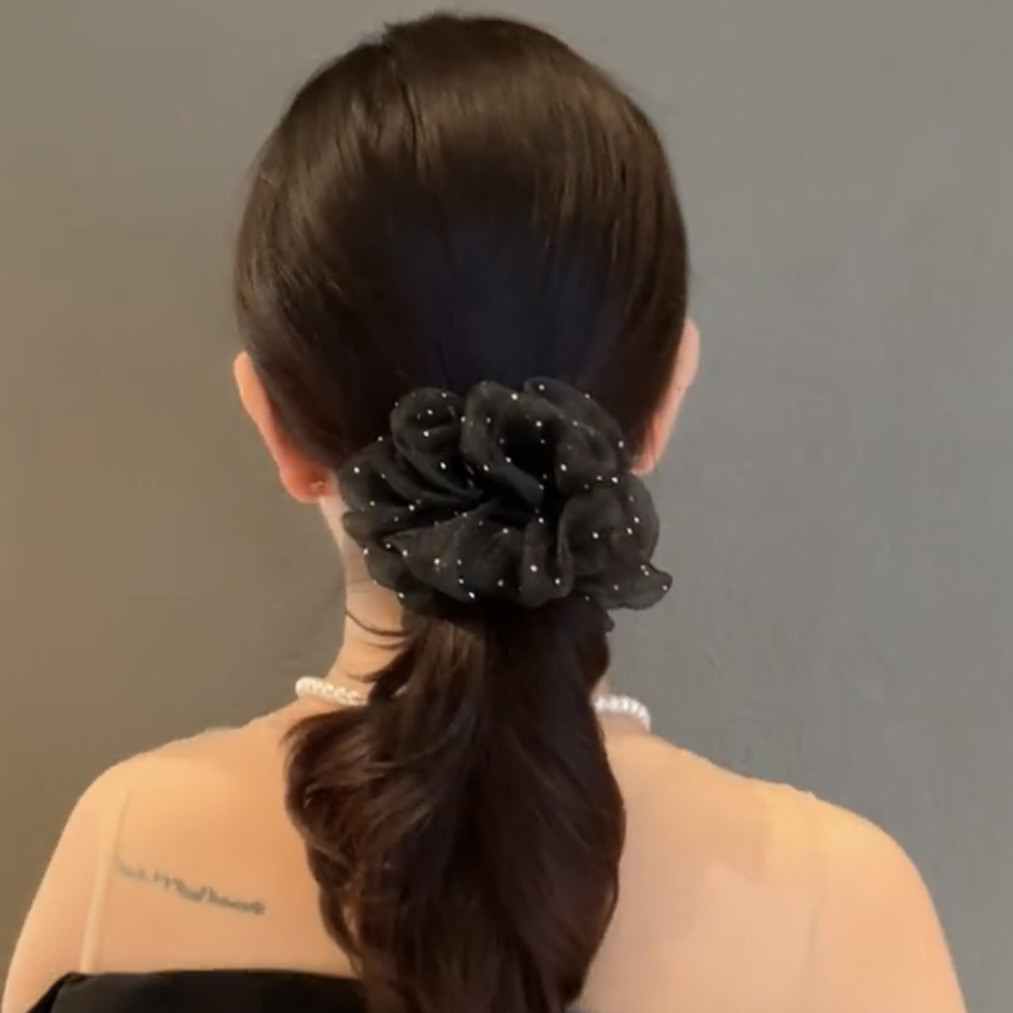 Nhẫn tóc phong cách Hàn Quốc, thiết kế lưới màu đen retro thanh lịch