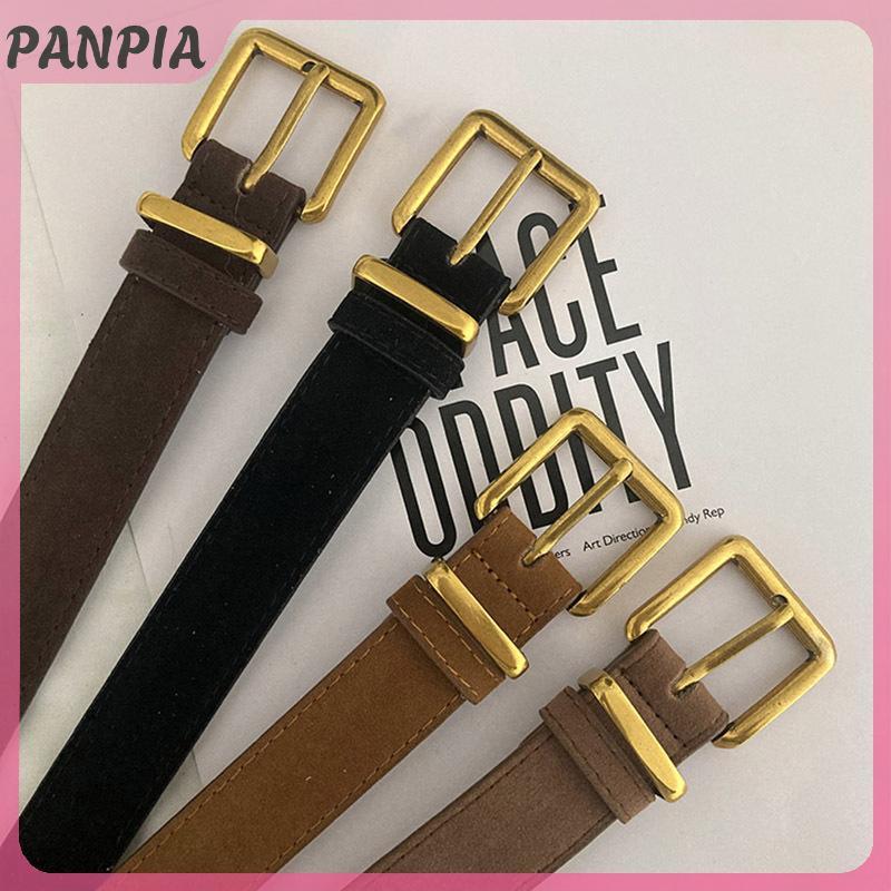 PNPIA - Thắt lưng da lộn nữ vintage thời trang, hợp kim vàng thanh lịch