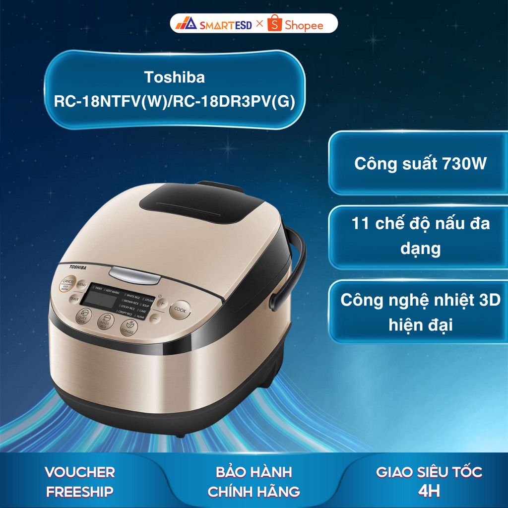 Nồi cơm điện tử Toshiba RC-18DR3PV(G) 1.8L - 11 chức năng nấu - Bảo hành chính hãng 12 tháng
