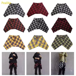 Pealike Unisex Lớp Một Dòng Ngắn Quấn Váy Ca Rô Hông Khăn Buộc Lên Bất Đối Xứng Tạp Dề Váy Đau Khổ Áo Sơ Mi Ext