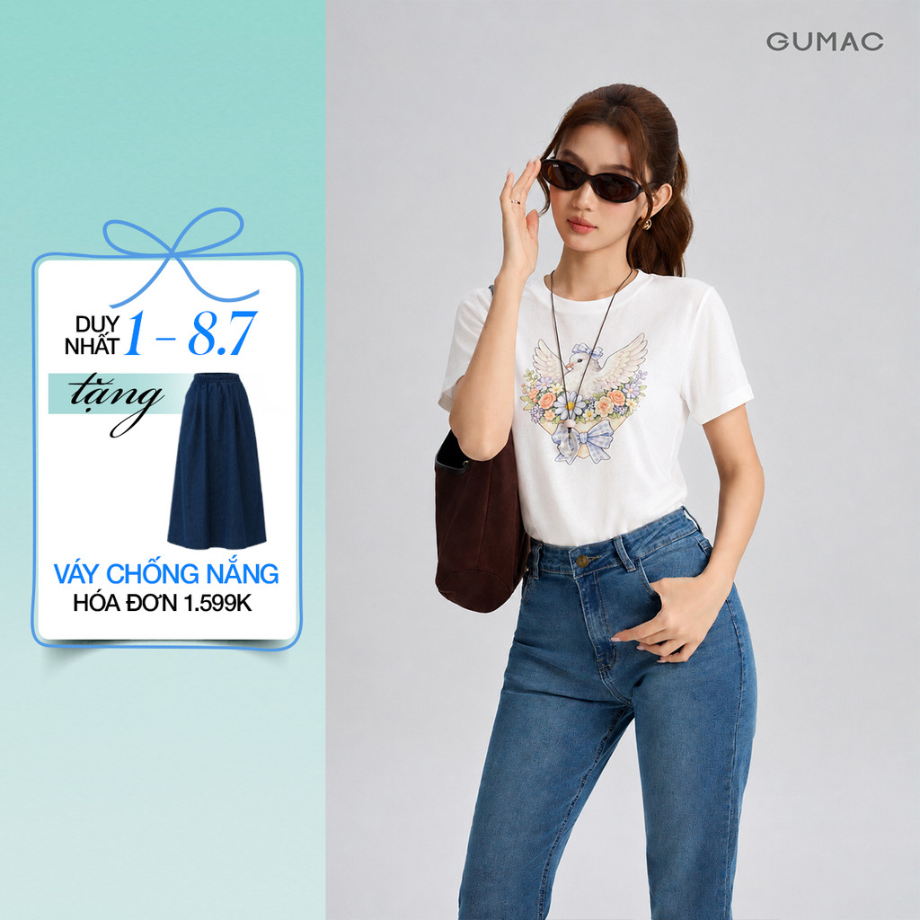 Áo Thun Nữ Gmorning - GUMAC Form Regular Cổ Tròn Tay Ngắn In Hình Thời Trang Dễ Phối YATG07007