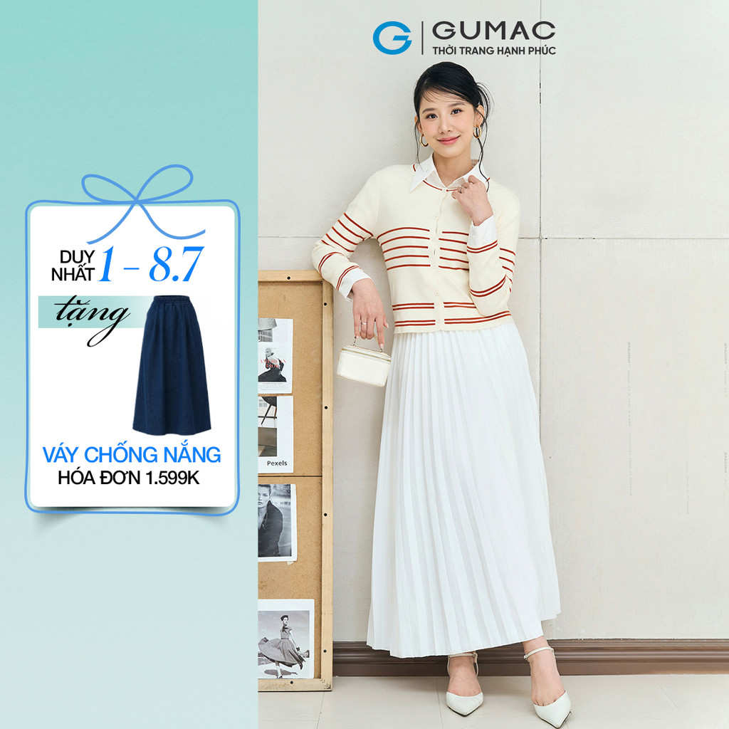 Chân váy GUMAC kiểu dập ly rẽ quạt chân váy lưng thun may 1 lớp có độ rũ tự nhiên VF12024