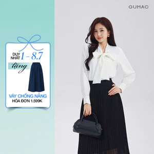 Áo Sơ Mi Nữ GUMAC Áo Kiểu Lụa Ý Tay Dài Cổ Thắt Nơ Form Suông Công Sở Thanh Lịch AF07029