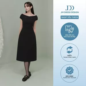 Đầm Cổ Ngang Giao 2 Hàng Khuy 1S59.2507K | Đầm A-line không tay thanh lịch công sở – Dự tiệc Thiết Kế Bởi JM Dress