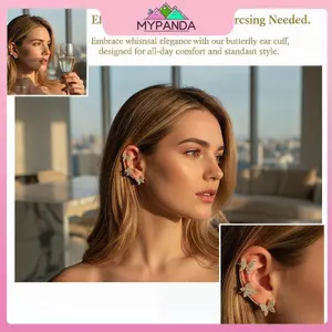 MYPANDA Bông tai nữ thời trang Bướm Zircon Móc tai không viền để sụn Lý tưởng để mặc thường ngày và trang trọng.