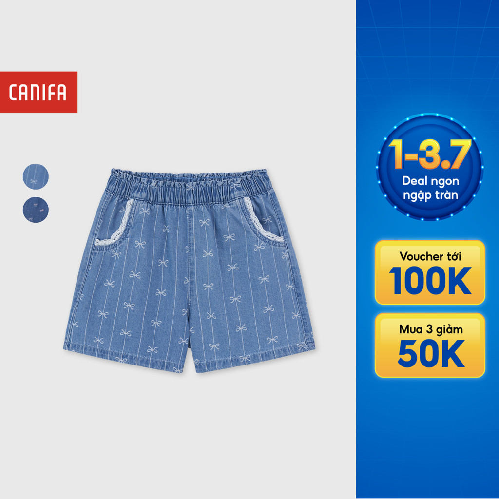 Quần soóc jeans bé gái CANIFA cotton họa tiết 1BS26S005