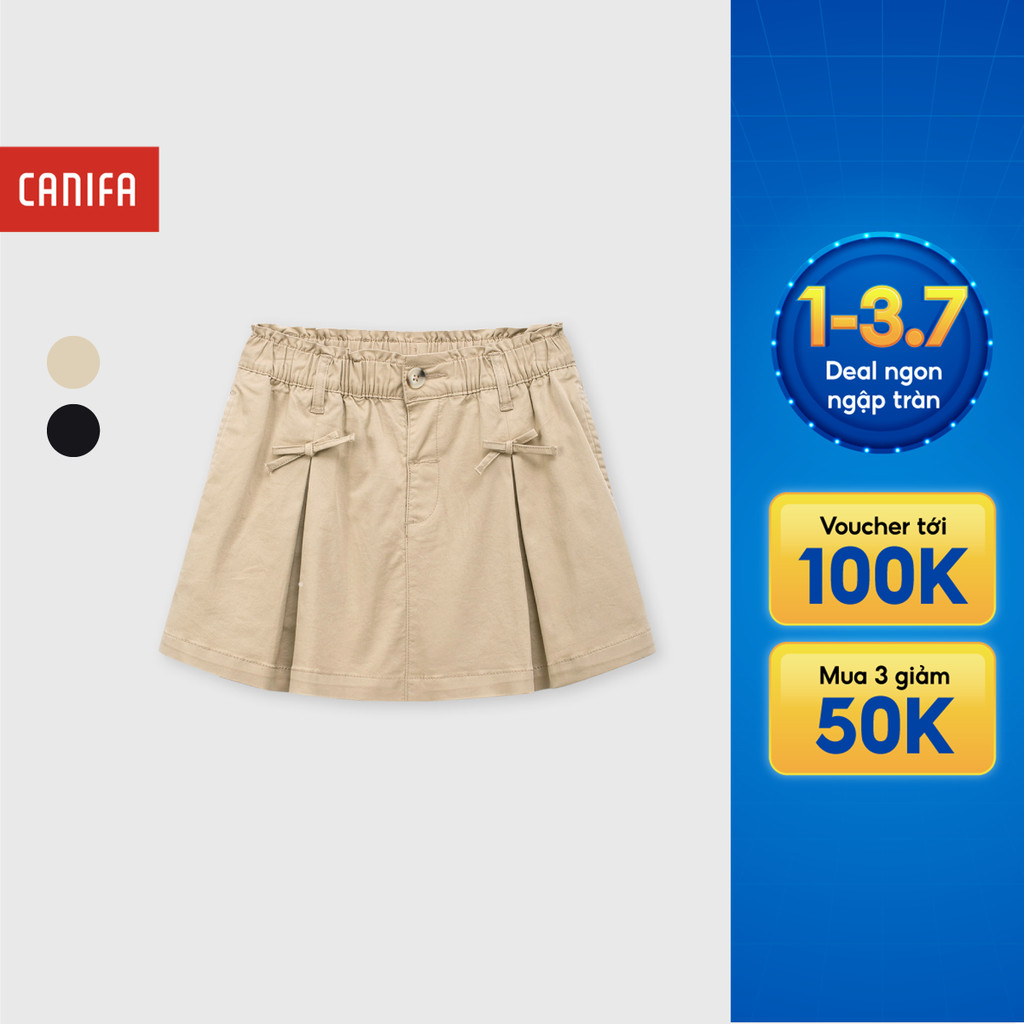 Quần short bé gái CANIFA quần giả váy xếp ly đính nơ cạp chun co giãn 1BS26S001