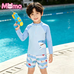 2026 Mới Dễ Thương In Hình Cá Mập Trẻ Em Đồ Bơi Bé Trai Dài Tay Chống Nắng Đồ Bơi Hai Mảnh