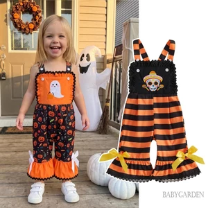 1-5 Tuổi Trẻ Em Bé Gái Halloween Quần Áo Đáng Yêu Ma / Đầu Lâu Thêu Không Tay Chuông Đáy Áo liền quần