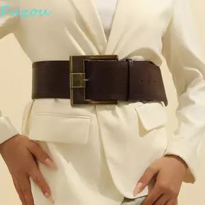 Thắt lưng rộng FUJIZOU, Khóa chốt Y2K Khóa kim loại Thắt lưng rộng, Dây thắt lưng da PU màu trơn phong cách Goth thời trang Trang trí quần