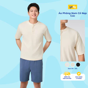 Áo thun nam YODY vải cotton dệt interlock phom relax vừa vặn, thoải mái cổ nẹp cúc MCTS25S080
