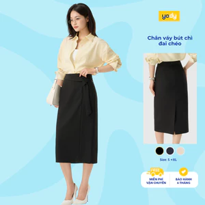 Chân váy YODY xẻ sau, đai chéo tạo điểm nhấn, chất liệu co giãn 2 chiều, thoải mái WCSK25S034