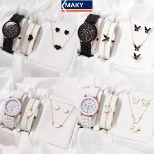 MAKY 5 Cái / bộ Đồng Hồ Nữ Thời Trang Mặt Tròn Đồng Hồ Cổ Điển Nữ Áo & Bộ Trang Sức Đơn Giản Cho Nữ Quà Tặng VN