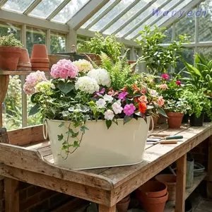 Hộp đựng hoa WANYEDI, có tay cầm Chậu hoa sắt mộc mạc đa năng, Lỗ thoát nước cổ điển Chậu bệ cửa sổ Trang trí nhà cửa