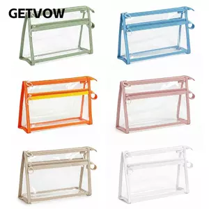 Bút chì GETVOW, Túi đựng bút hai lớp PVC, Túi đựng bút chì dung lượng lớn trong suốt di động Quà tặng