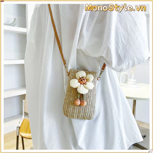 Gói đeo vai MONOSTYLE, Túi cói bằng rơm dệt bằng điện thoại di động, Ví đựng tiền xu bãi biển Mini