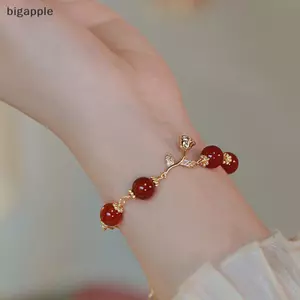 Bigapple Hạt tròn mã não đỏ tự nhiên Vòng tay có thể điều chỉnh- Quà tặng trang sức tinh tế RDG