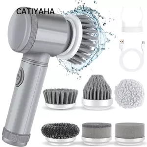 Máy chà sàn quay CATIYAHA, 6 đầu bàn chải có thể thay thế Máy chà sàn quay điện không dây LA1, Máy làm sạch điện có thể điều chỉnh mở rộng tay cầm nhà bếp