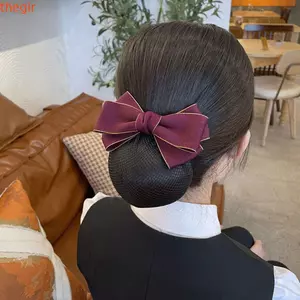 THEGIRL8B Bun Snood, Kẹp Tóc Mũ Nơ Lò Xo Kẹp, Ruy Băng Thời Trang Phong Cách Hàn Quốc Barrette Tóc Lưới Bao Y Tá