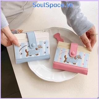 SOULSPACE Ví Ngắn, Dachshund In Hình Hoạt Hình Chó Ví Đựng Tiền Xu, Ins Dây Kéo Dopamine Màu Túi Đựng Thẻ PU Nữ Cô Gái