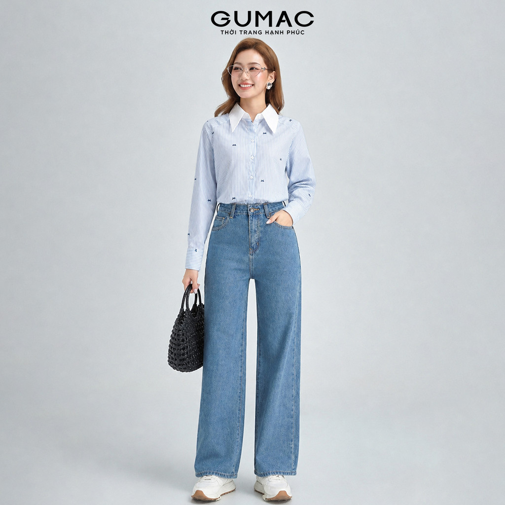 Quần Jeans Nữ Ống Suông GUMAC Chất Liệu Jean Mềm Form Basic Dễ Mix Đồ LQJE1109