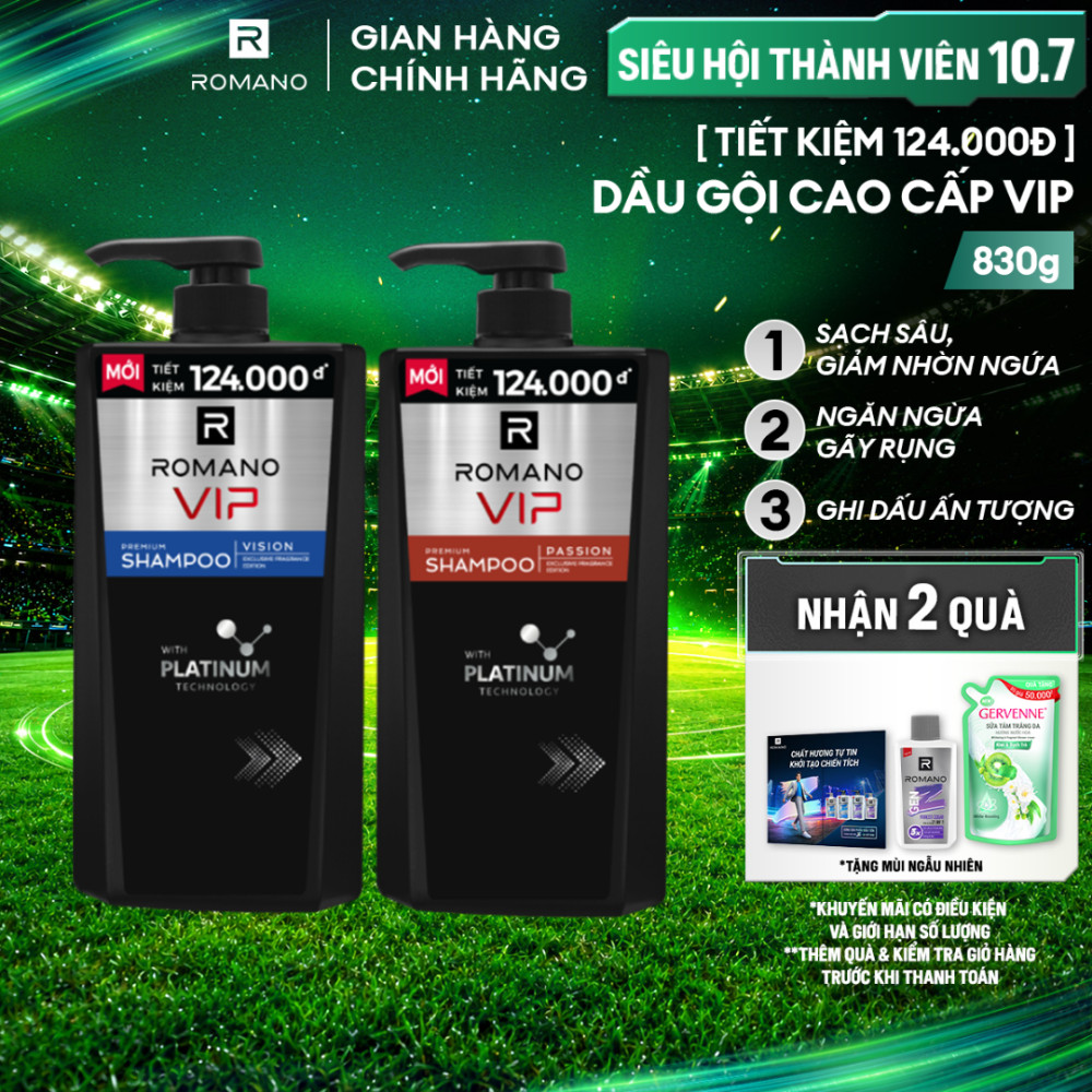 [SVIP] [Dung Tích Lớn] Dầu gội nam Cao Cấp Romano VIP Passion / Vision mùi Hương Bí Ẩn Nam Tính 830G