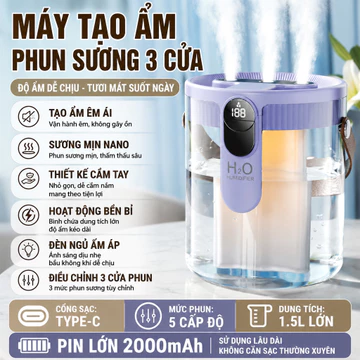 Máy Phun Sương 3 Đầu Máy Tạo Độ Ẩm 1.5L Máy Phun Sương USB Máy Tạo Ẩm Mini Máy Tạo Ẩm Không Khí Để Bàn