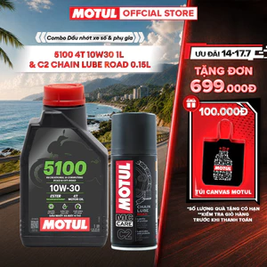 Combo Dầu nhớt xe máy Motul 5100 4T 10W30 1L và Xịt sên / xích C2 CHAIN LUBE ROAD 0.15L