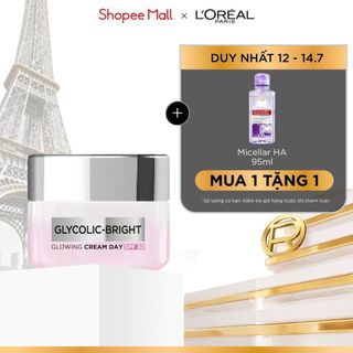 Kem dưỡng ban ngày dưỡng sáng mịn & mờ thâm nám L'Oreal Paris Glycolic (AHA) Bright [Glycolic + Niacinamide] SPF 30 50ml