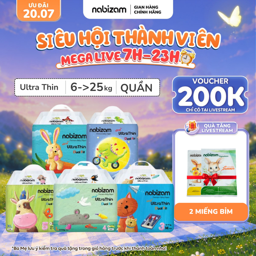 Tã/Bỉm Quần NABIZAM Ultra Thin Nội Địa Hàn, Mềm Mỏng Size M32/L30/XL26/2XL22/3XL20 Cho Bé 6-25kg