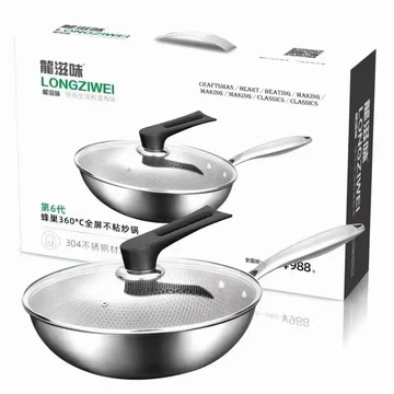 Hương Vị Dài Nồi Thép Không Gỉ Tổ Ong Không Tráng Ba Lớp Thép Chảo Chảo Chảo Chống Dính Tổ Ong Chống Dính Chống Dính