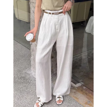 Quần ống thẳng Quần ống rộng cho nữ Quần ống thẳng nhỏ rộng Phong cách tiền cũ Tencel Ramie Linen cho nữ Phong cách mỏng Mùa hè Phong cách mới Vải lanh Cotton dáng rộng