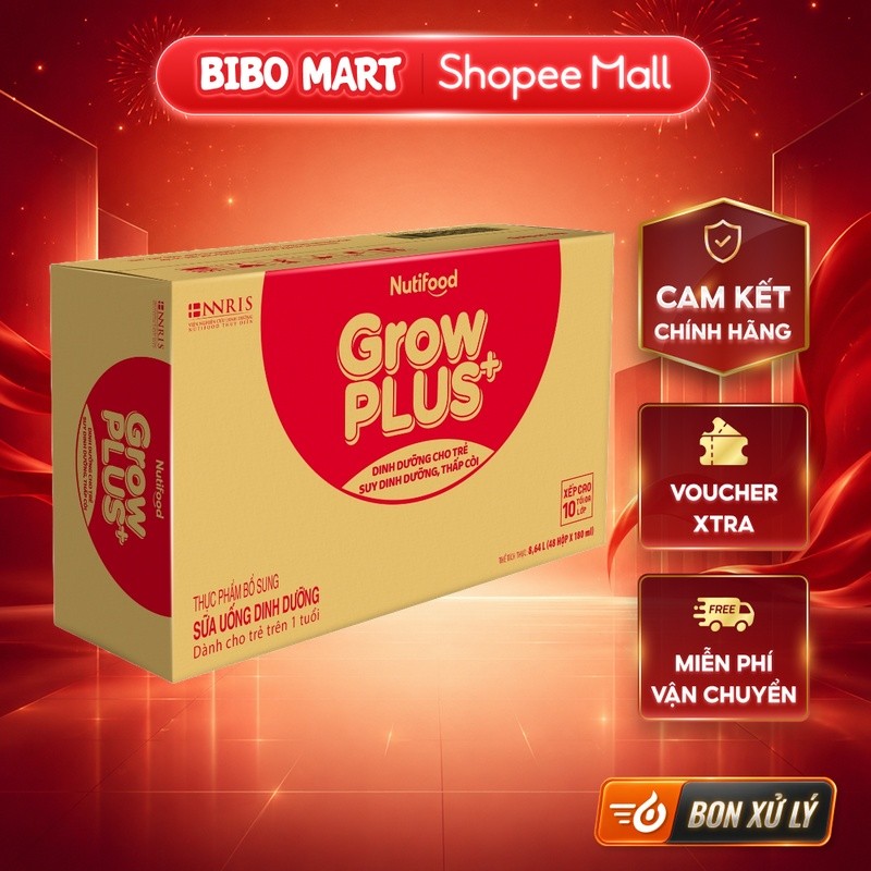 [KOL] Thùng 48 Hộp Sữa Pha Sẵn GrowPLUS+ Đỏ Có Đường Hỗ Trợ Tiêu Hóa Tăng Cân Dành Cho Bé 110ml 180ml – Bibomart