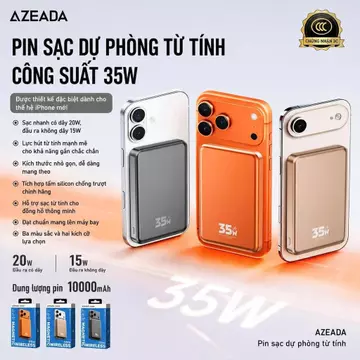 AZEADA C31Pro Pin Dự Phòng 10000mAh Sạc Nam Châm, Sạc Không Dây 15W, Sạc Nhanh Type-C 20W, Pin Sạc Điện Thoại Nhỏ Gọn