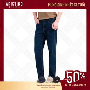 Quần jeans nam ARISTINO xanh đậm, hiệu ứng giặt mài, cotton mềm mại, thấm hút tốt - AJN0060S0