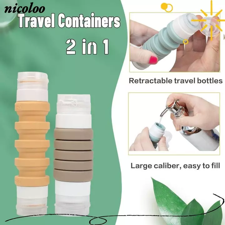 Chai du lịch NICOLOO, Hộp đựng du lịch cỡ 2 trong 1, Phụ kiện du lịch bằng silicon chống rò rỉ có thể bóp được cho đồ vệ sinh