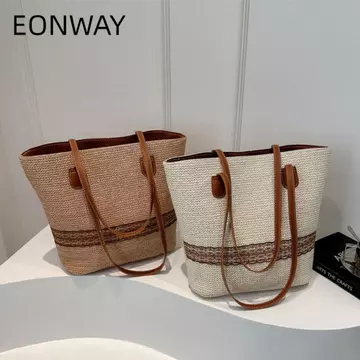 Túi tote ống hút nữ EONWAY, Túi tote đeo vai dung tích lớn Túi đi biển Túi đi biển, Túi cói phong cách Boho đi biển Túi xô Túi mua sắm du lịch