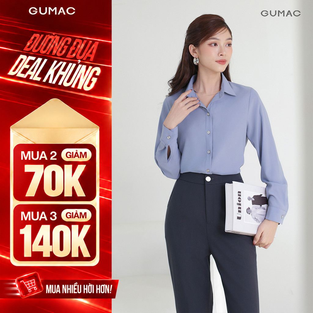 [NHẬP MÃ: AFFOIZS GIẢM 100K] Áo Sơ Mi Nữ Tay Dài GUMAC Áo Kiểu Công Sở Lụa Mango Trơn Basic Mềm Mát Cao Cấp BAE00001