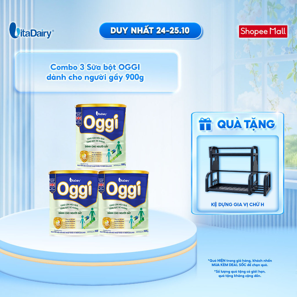 [COMBO 3 LON] Sữa bột Oggi dành cho người gầy - Bổ sung năng lượng, hỗ trợ tăng cân khoẻ - Lon 900g
