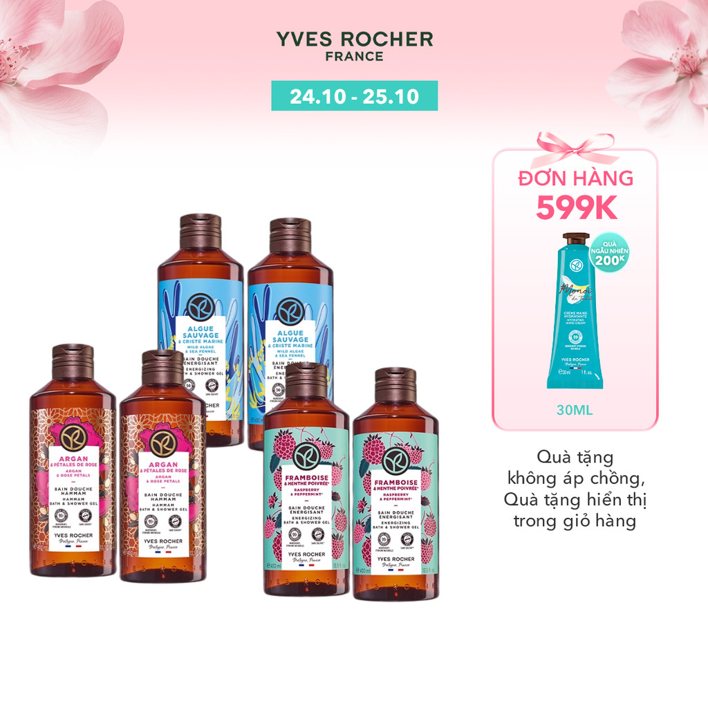 Combo 2 sữa tắm thiên nhiên dạng gel không Sulfate Yves Rocher cùng mùi hương 400mlx2