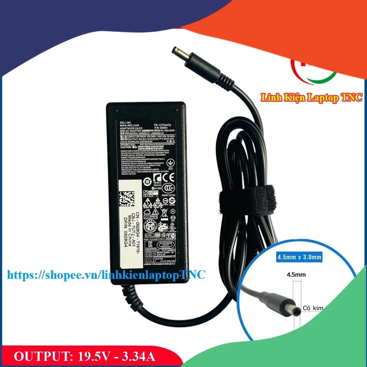[Sạc ZIN] Sạc cho Laptop Dell 19.5V - 3.34A - 65W Chân Kim Nhỏ đường kính đầu sạc 4.5mm (ký hiệu Φ4.5 *3.0mm)